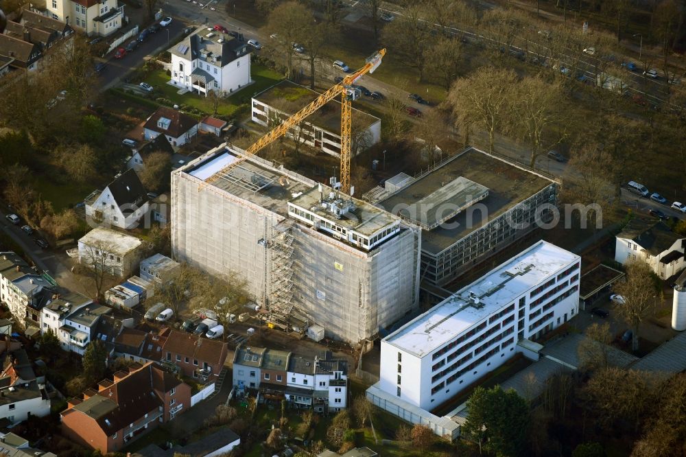 Aerial photograph Lübeck - Construction site for the rehabilitation of the District Court Luebeck Am Burgfeld in Luebeck in the state of Schleswig-Holstein, Germany