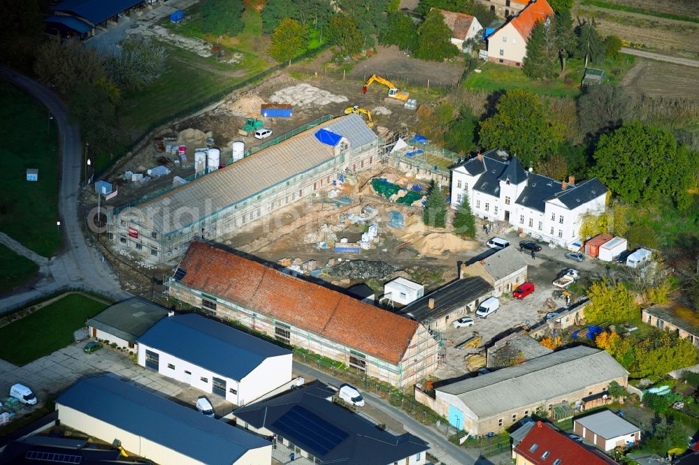 Klein Kreutz from above - Constuction site and renovation works on building and manor house of the farmhouse in Klein Kreutz in the state Brandenburg, Germany