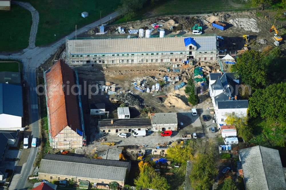 Aerial image Klein Kreutz - Constuction site and renovation works on building and manor house of the farmhouse in Klein Kreutz in the state Brandenburg, Germany