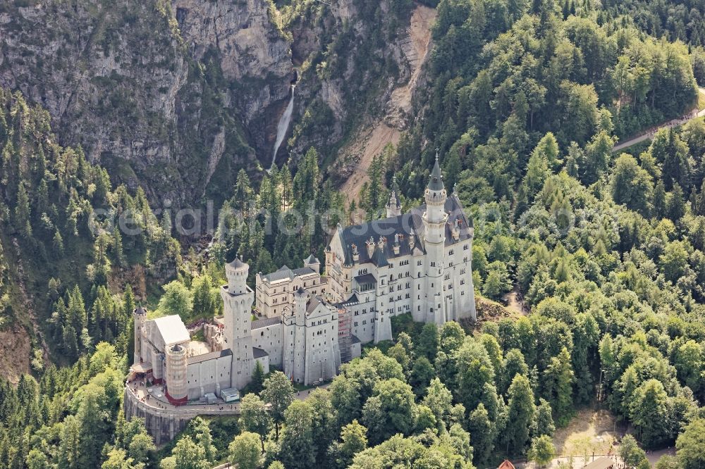 Aerial image Schwangau - Construction site with reconstruction works at the Palais Neuschwanstein in Schwangau in the state Bavaria, Germany