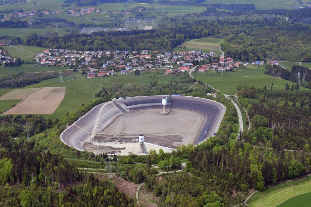 Aerial photograph Rickenbach - High storage reservoir Eggbergbecken in the district Egg of the village Rickenbach in the state Baden-Wurttemberg, Germany is rehabbed and cleaned. Situated on the high plateau of the Hotzenwald in the Black Forest