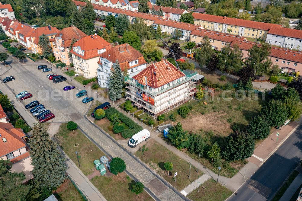 Eberswalde from the bird's eye view: Residential area of the multi-family house settlement on street Triftstrasse in Eberswalde in the state Brandenburg, Germany