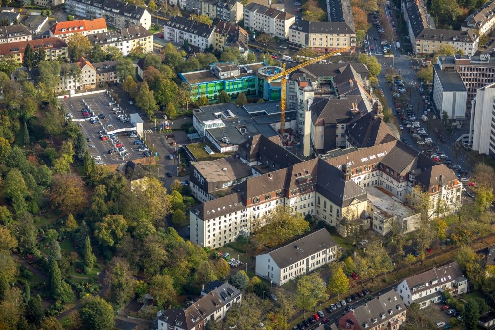 Essen from above - Rehabilitation work on the hospital premises of the hospital Elisabeth Hospital Essen in Essen in the federal state of North Rhine-Westphalia, Germany