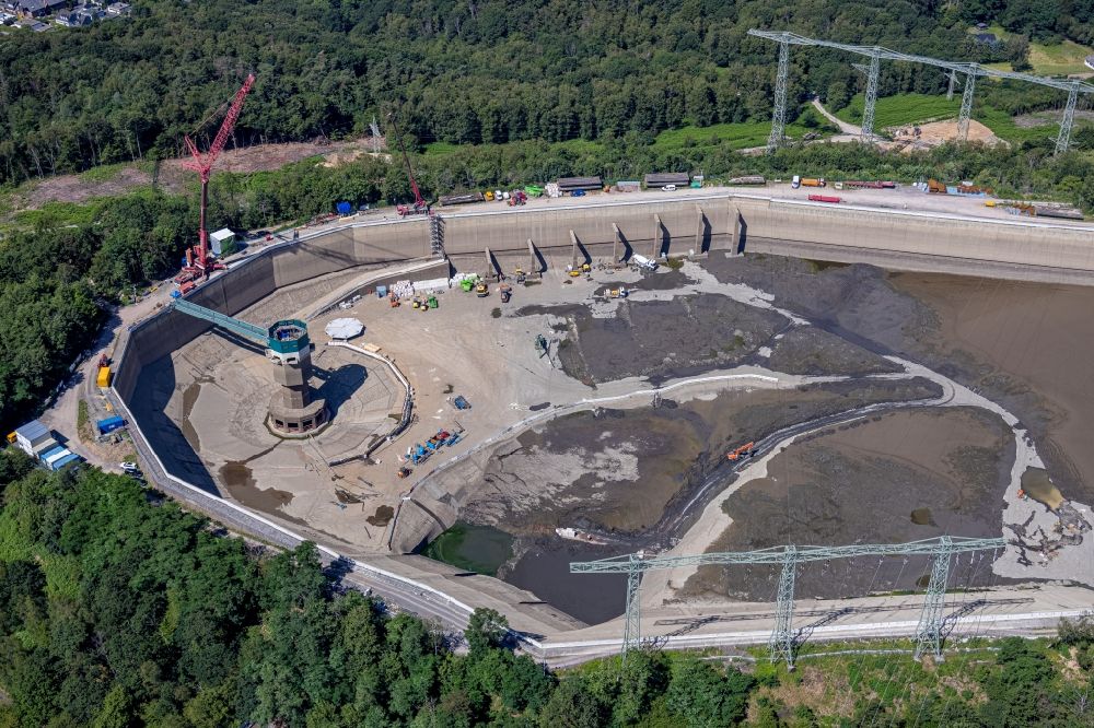 Aerial photograph Herdecke - Construction site of Pumped storage power plant / hydro power plant with energy storage on Hengsteysee in Herdecke in North Rhine-Westphalia