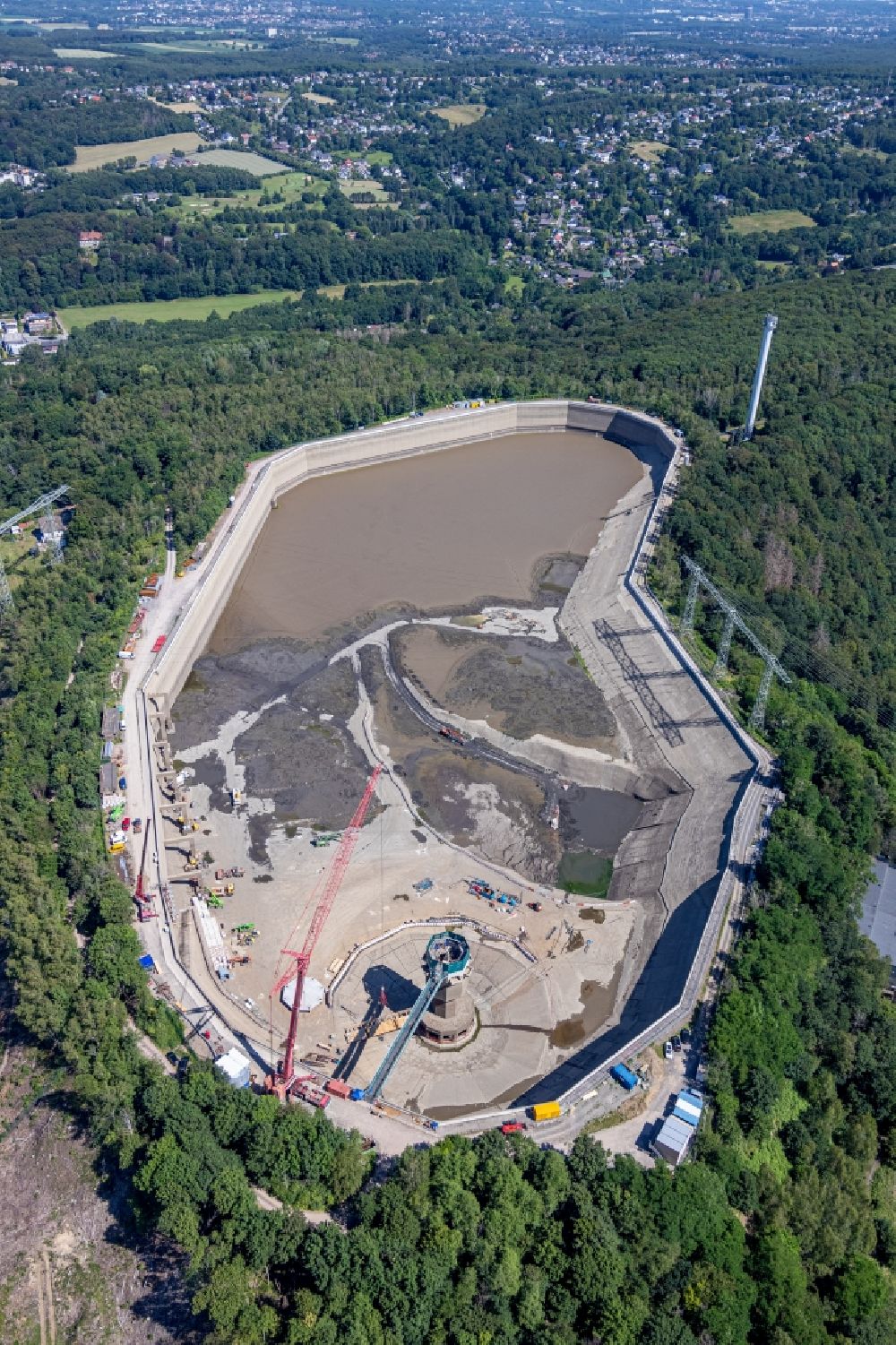 Herdecke from the bird's eye view: Construction site of Pumped storage power plant / hydro power plant with energy storage on Hengsteysee in Herdecke in North Rhine-Westphalia
