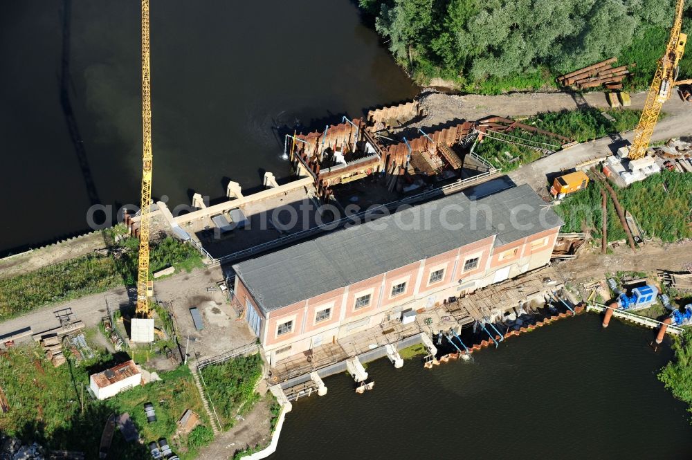 Garsedow from above - Renovation work on the sluice / weir / pump station at Garsedow in Brandenburg by the company STRABAG