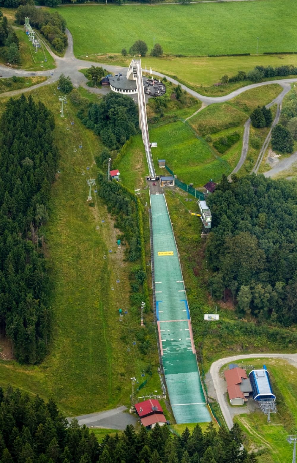 Aerial image Winterberg - The Sankt Georg ski-jumping hill during summer in Winterberg in the state North Rhine-Westphalia