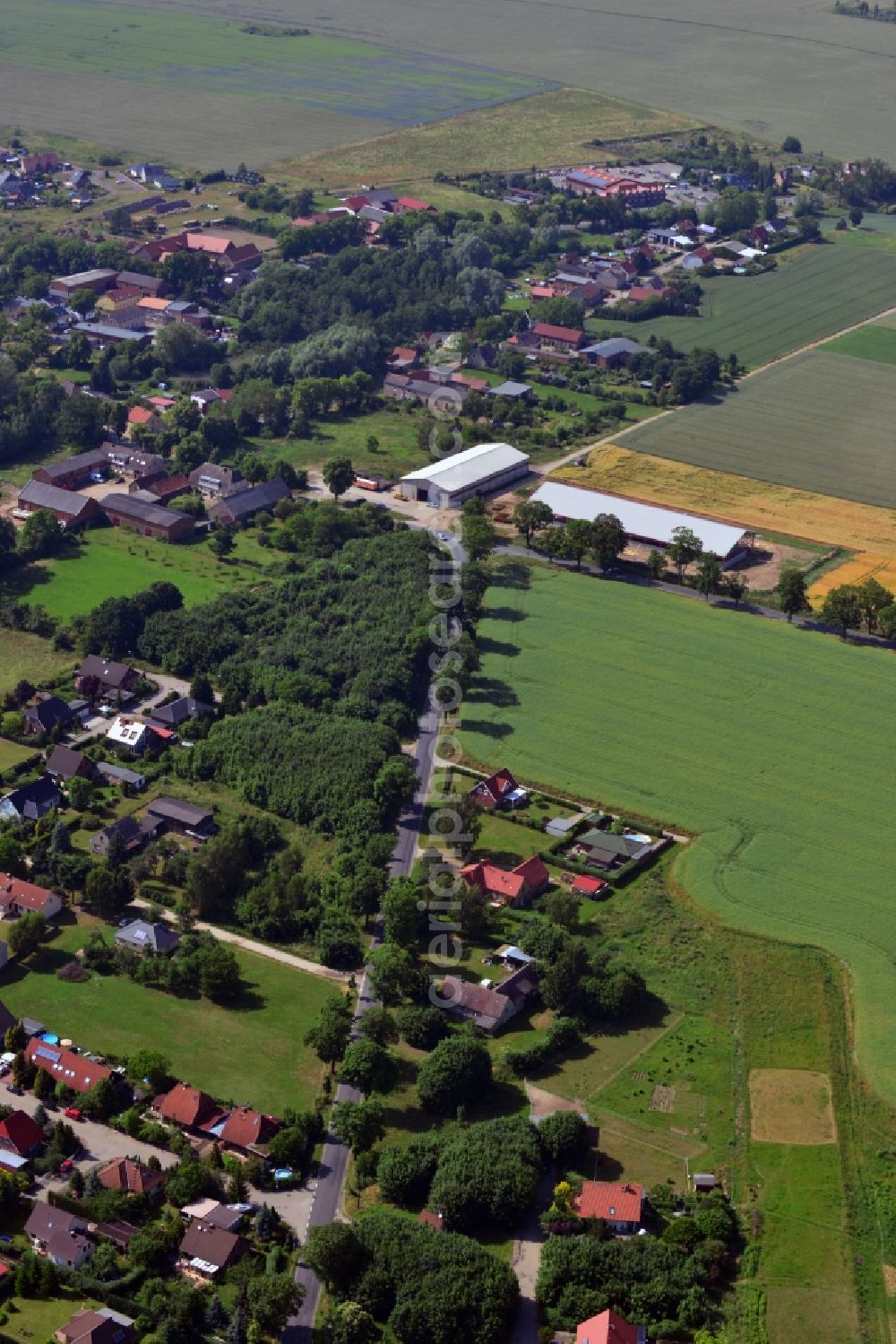 Aerial image Wegendorf - View of two barns along the Buchholzer Siedlung in Wegendorf in the state Brandenburg
