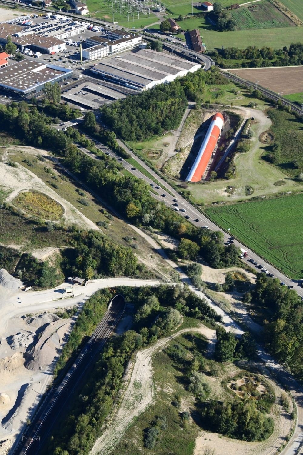 Aerial photograph Muttenz - Track connections to the railway tunnel Adlertunnel in Muttenz in the canton Basel-Landschaft, Switzerland