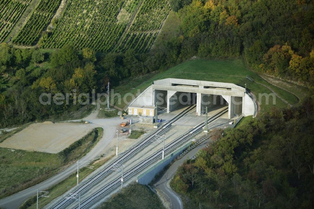 Karsdorf from the bird's eye view: Track connections a railroad track in a railway tunnel - viaduct in Karsdorf in the state Saxony-Anhalt