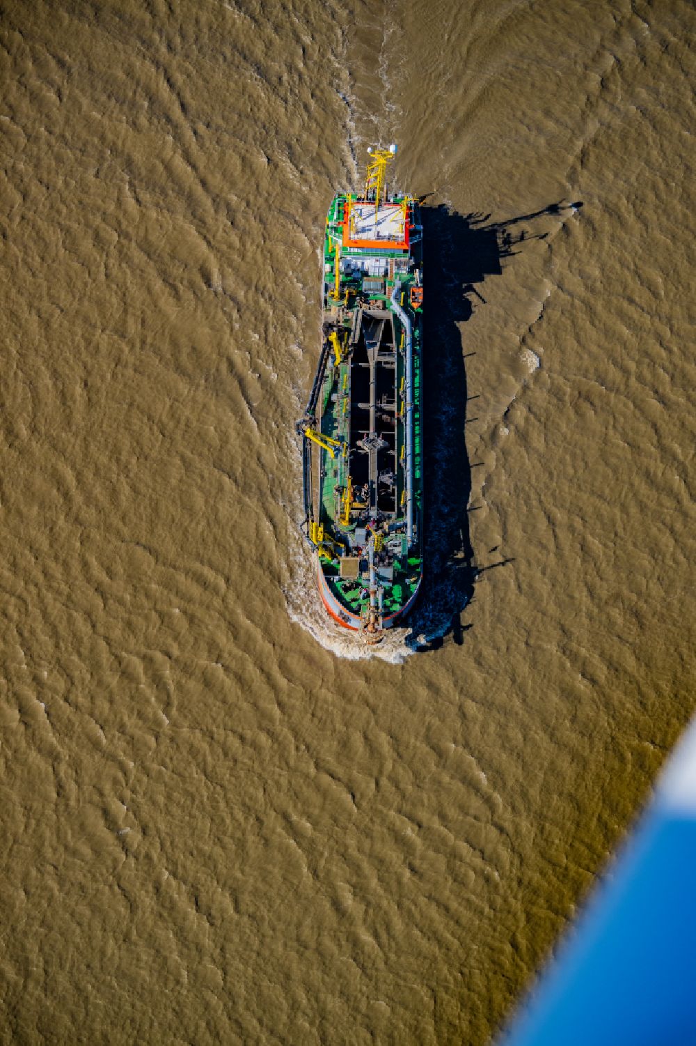 Balje from above - Ship - special ship in motion Suction dredger ship Amazone (IMO number: 9158630) in motion on the Elbe in Balje in the state Lower Saxony, Germany