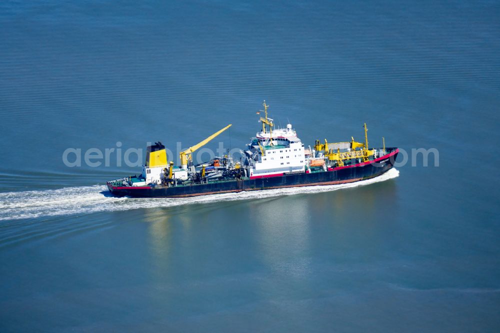 Aerial image Wangerland - Ship - specialized vessel in driving in Wangerland in the state Lower Saxony, Germany