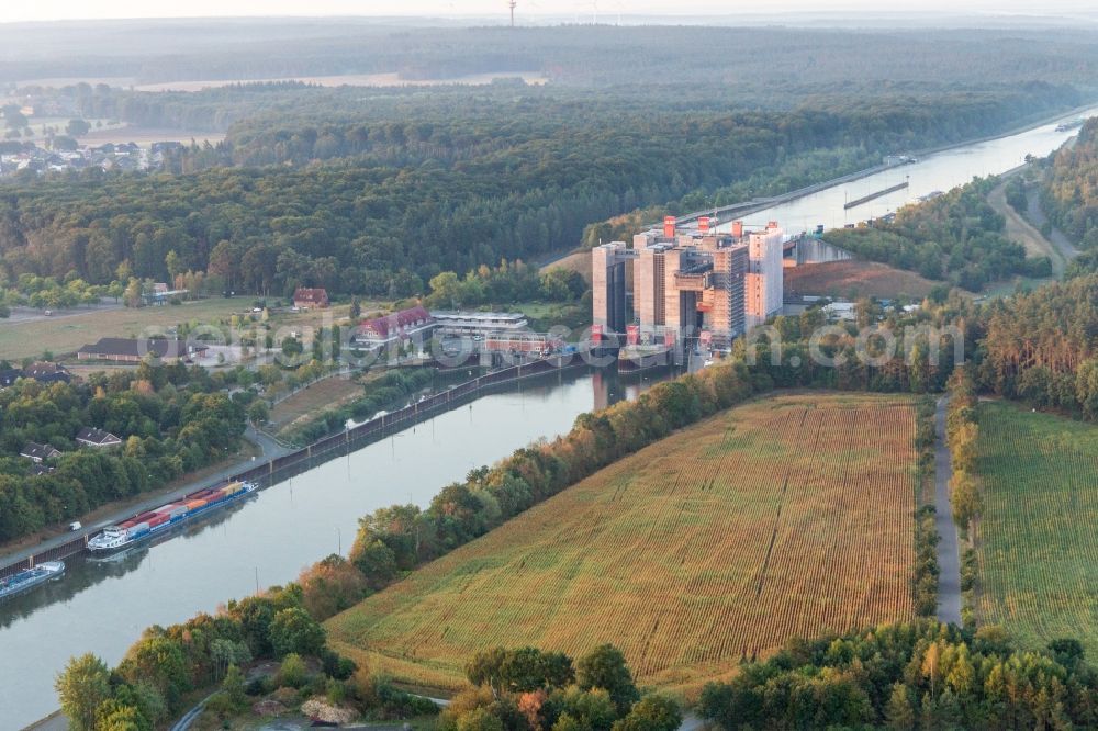 Aerial image Scharnebeck - Boat lift and locks plants on the banks of the waterway of the Elbe-Seitenkanal in Scharnebeck in the state Lower Saxony, Germany