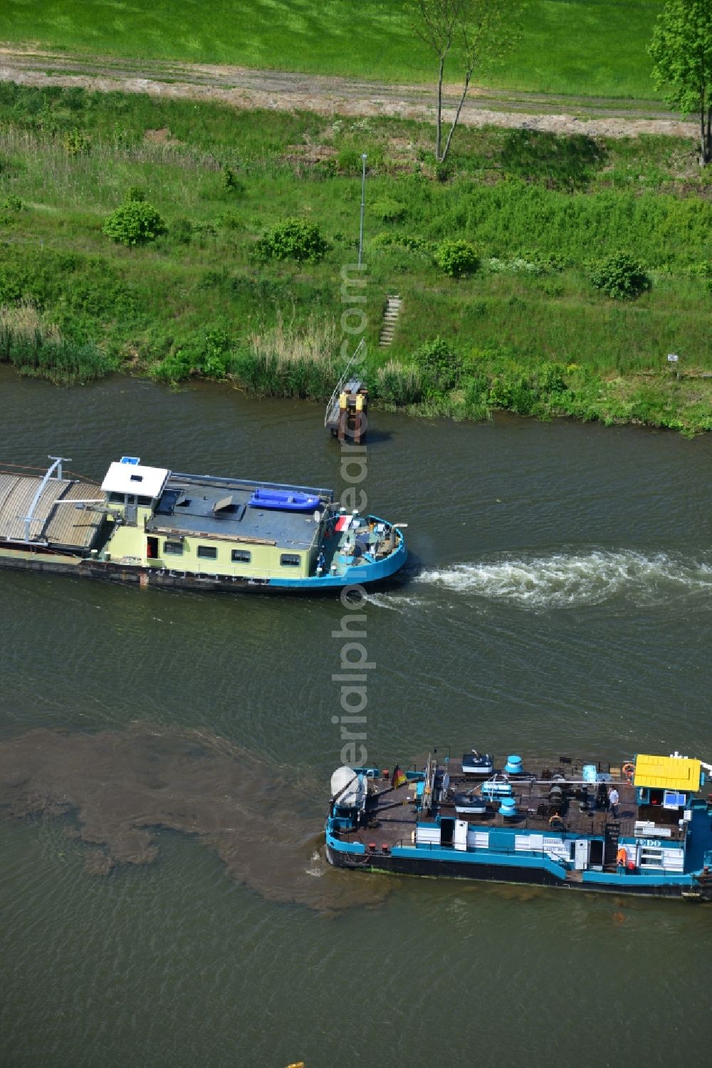 Aerial image Zerben - Ship traffic of convoys in the area of ??Zerben lock on the waterway of the Elbe-Havel Canal in the state of Saxony-Anhalt