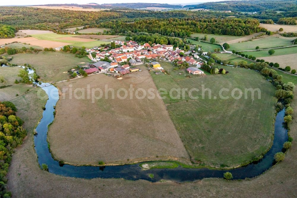 Aerial photograph Autigny-la-Tour - Curved loop of the riparian zones on the course of the river of Maas/Meuse around Autigny-la-Tour in Grand Est, France