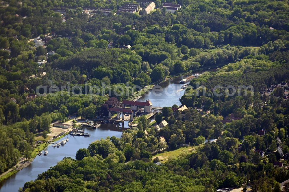 Aerial image Kleinmachnow - The monumental sluice in Kleinmachnow, is the most remarkable building of the Teltow canal