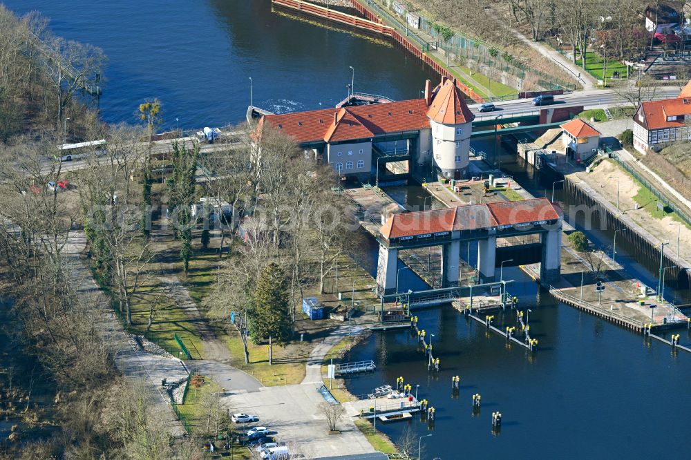 Aerial image Kleinmachnow - The monumental sluice in Kleinmachnow, is the most remarkable building of the Teltow canal