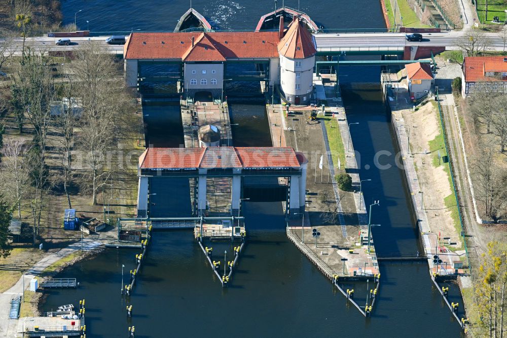 Kleinmachnow from above - The monumental sluice in Kleinmachnow, is the most remarkable building of the Teltow canal