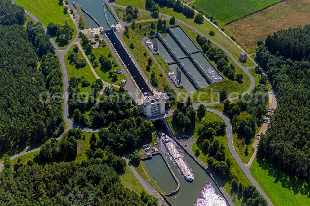 Aerial photograph Mühlhausen - Locks - plants on the banks of the waterway of the of the river Danube in the district Bachhausen in Muehlhausen in the state Bavaria, Germany