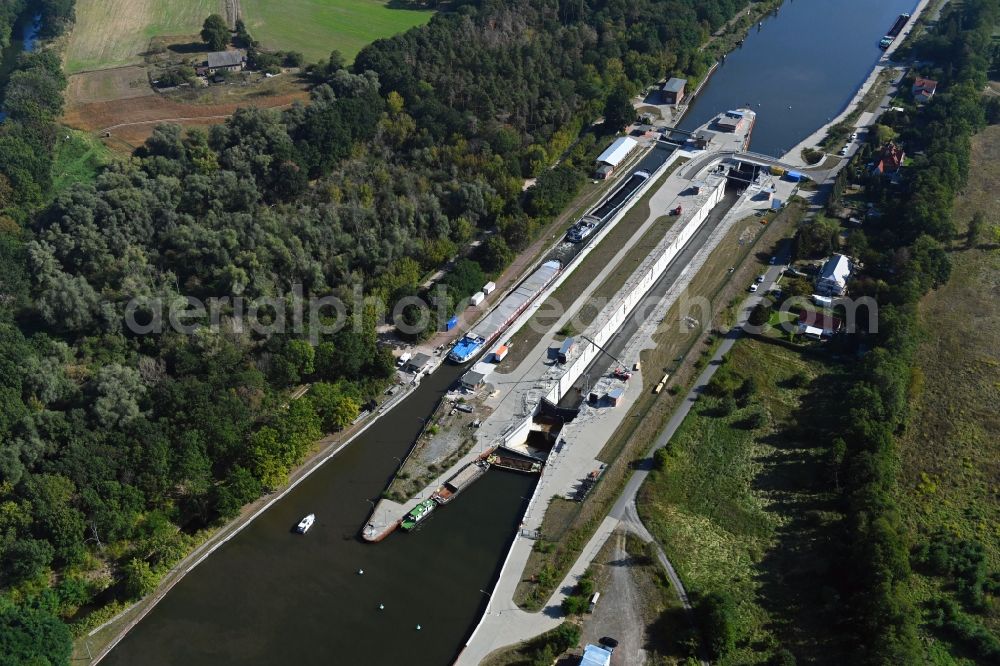 Aerial photograph Wusterwitz - Locks - plants on the banks of the waterway of the Elbe-Havel-Kanales in Wusterwitz in the state Brandenburg