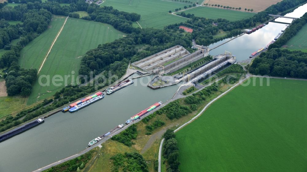 Aerial image Wrestedt - Locks - plants on the banks of the waterway of the Elbe-Seitenkanal in Esterholz in the state Lower Saxony, Germany