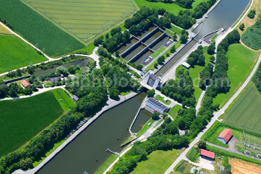 Aerial image Dietfurt an der Altmühl - Locks - plants on the banks of the waterway of the Main-Donau-Kanal in Dietfurt an der Altmuehl in the state Bavaria, Germany