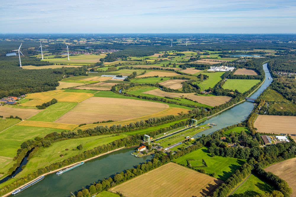 Aerial image Haltern am See - Locks - plants on the banks of the waterway of the Wesel-Datteln-Kanal in Haltern am See in the state North Rhine-Westphalia, Germany