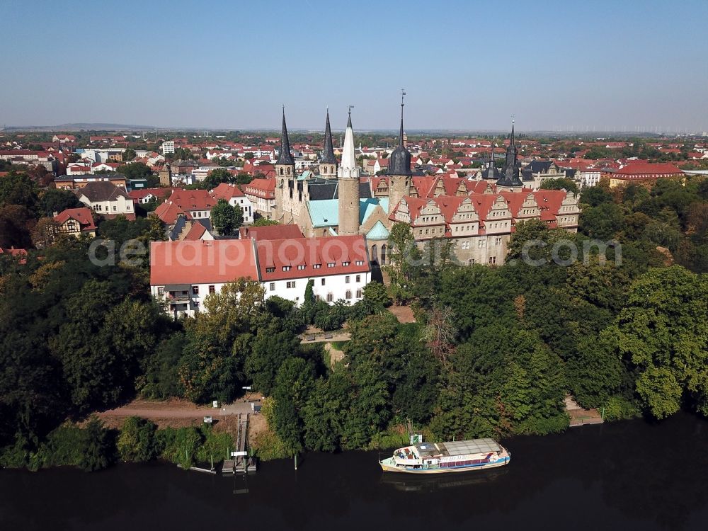 Merseburg (Saale) from above - View of Castle and the Cathedral of St. Johannes and St. Laurentius, a building in the street with the Romanesque in Merseburg in Saxony-Anhalt