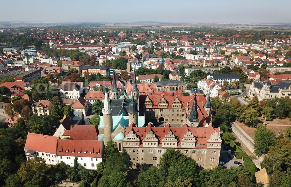 Merseburg (Saale) from above - View of Castle and the Cathedral of St. Johannes and St. Laurentius, a building in the street with the Romanesque in Merseburg in Saxony-Anhalt
