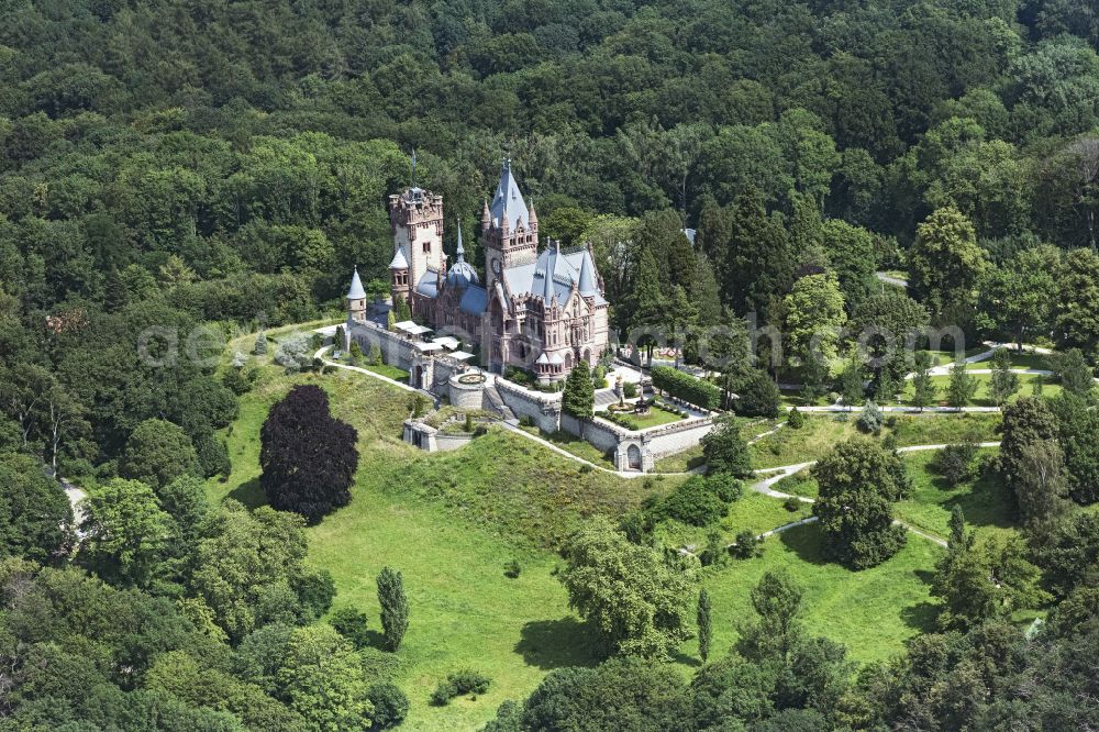 Aerial image Königswinter - Castle of Schloss Drachenburg in Koenigswinter in the state North Rhine-Westphalia