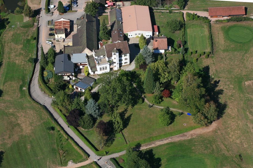 Schopfheim from above - Castle Ehner Fahrnau on the grounds of the golf course in the district Fahrnau in Schopfheim in the state Baden-Wurttemberg, Germany