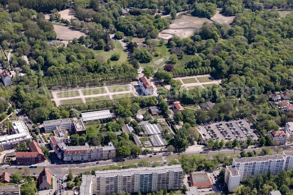 Berlin from above - Palace Schloss Friedrichsfelde in the Tierpark zoo in the Friedrichsfelde neighborhood of the district of Lichtenberg in Berlin, Germany. The castle is located in the Northeastern corner of the park