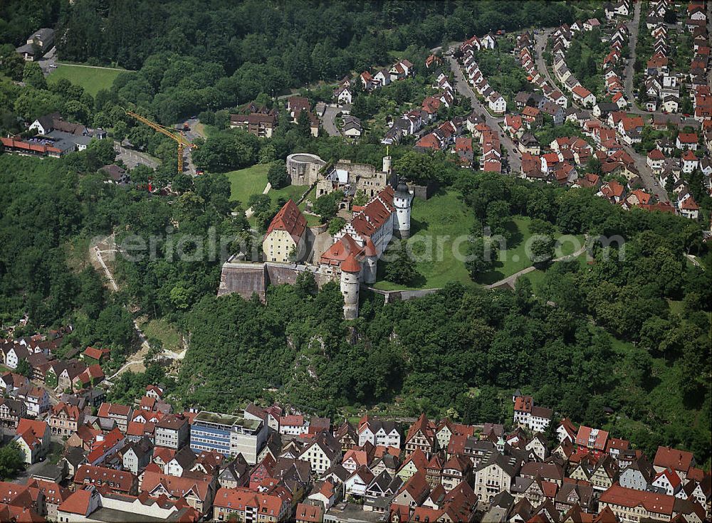 Aerial image Heidenheim an der Brenz - Blick auf Schloss Hellenstein , einer über der Stadt Heidenheim an der Brenz gelegenen Festungsanlage. View of Castle Hellenstein in Heidenheim.