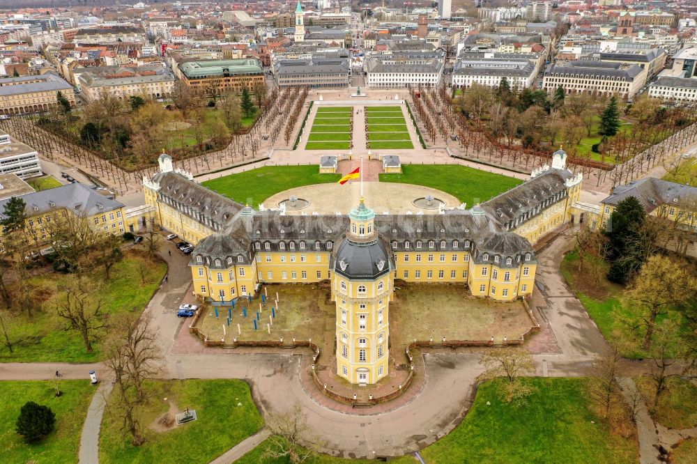 Karlsruhe from the bird's eye view: Grounds and park at the castle of Karlsruhe in Baden-Wuerttemberg