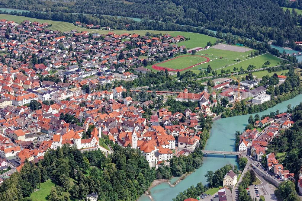 Füssen from the bird's eye view: Old Town area and city center in Fuessen in the state Bavaria, Germany