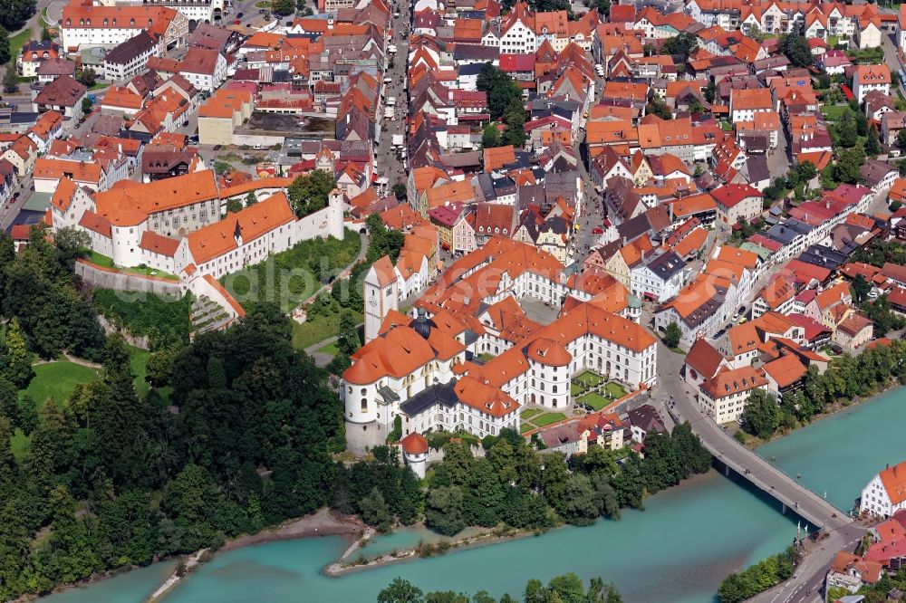 Aerial photograph Füssen - Old Town area and city center in Fuessen in the state Bavaria, Germany