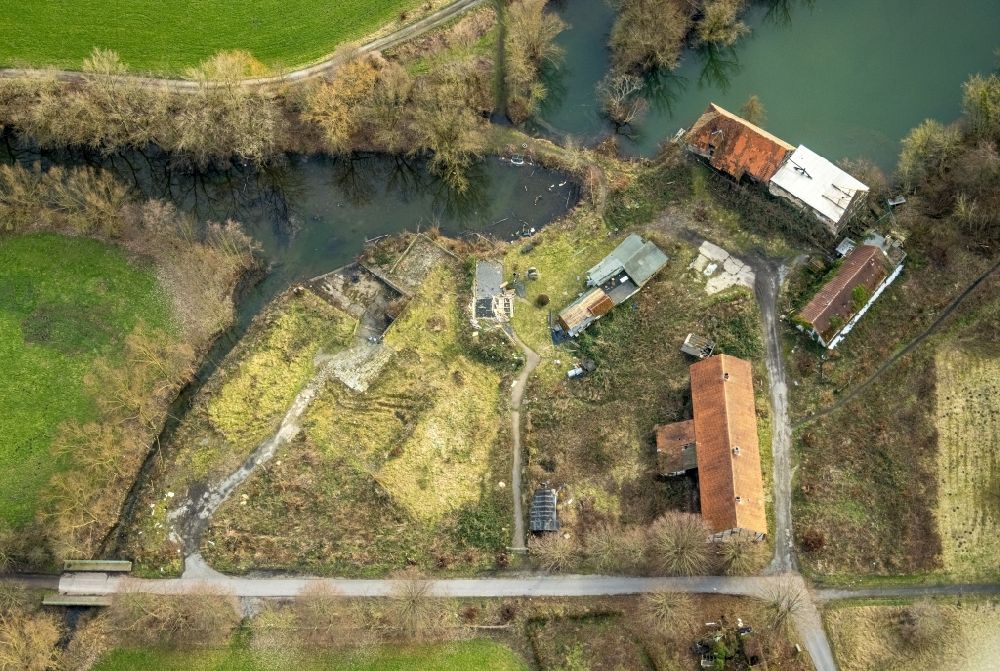 Hamm from above - Castle mill on Muehlenteich pond in the Heessen part of Hamm in the state of North Rhine-Westphalia