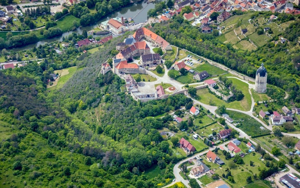 Freyburg (Unstrut) from the bird's eye view: Neuenburg castle and the keep Dicker Wilhelm Unstrut in the state Saxony-Anhalt, Germany