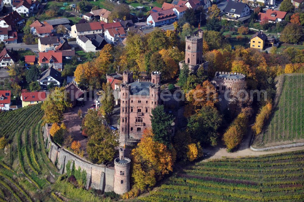 Aerial photograph Ortenberg - Das Schloß Ortenberg ist das Wahrzeichen der Ortenau. Es liegt auf einem Weinberg. The castle Ortenberg is the emblem of the region Ortenau. It is located in a vineyard.