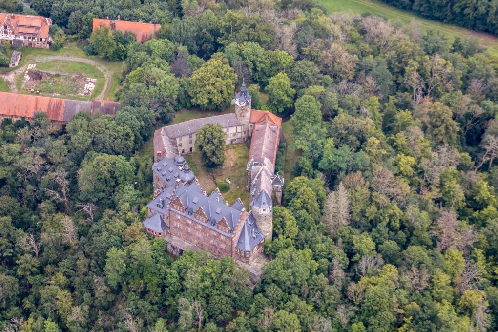 Mansfeld from the bird's eye view: Castle of Schloss Rammelburg in Mansfeld in the state Saxony-Anhalt