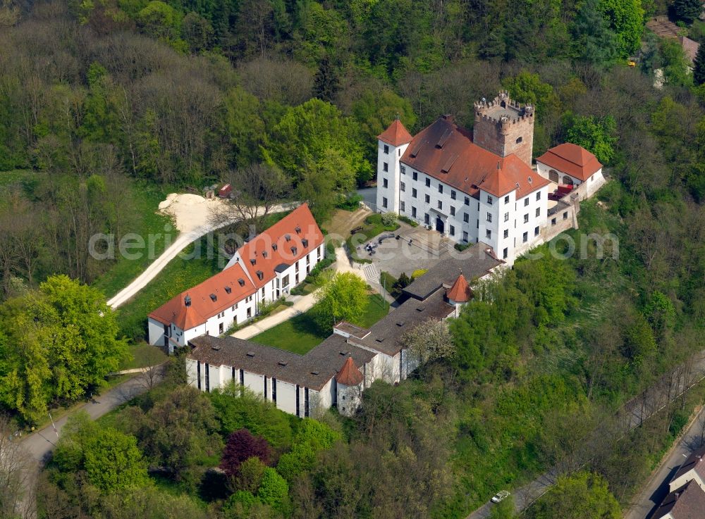 Günzburg from the bird's eye view: Reisensburg Castle at Günzburg in the state of Bavaria. The castle is located on the Danube and is based on a former fortress. Today it belongs to the University of Ulm