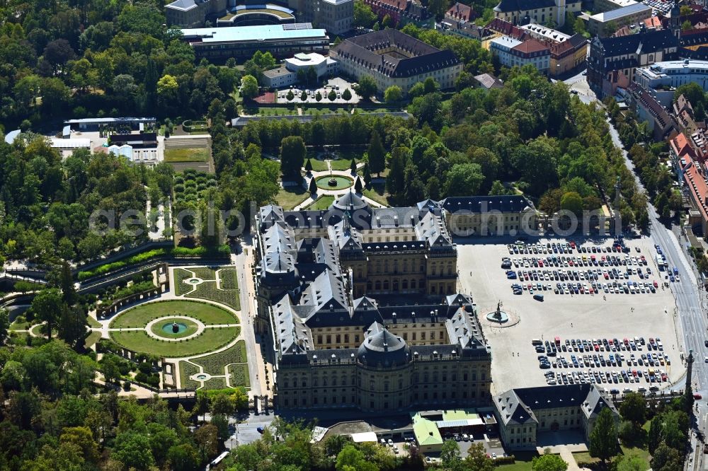 Aerial image Würzburg - Building complex in the park of the castle Residenz in Wuerzburg in the state Bavaria