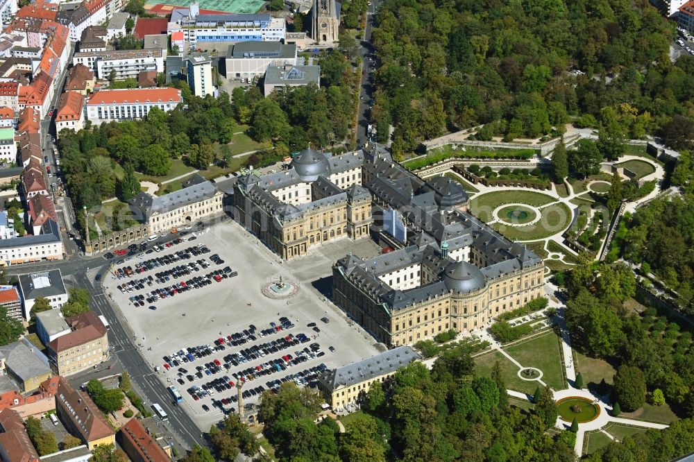 Aerial image Würzburg - Building complex in the park of the castle Residenz in Wuerzburg in the state Bavaria