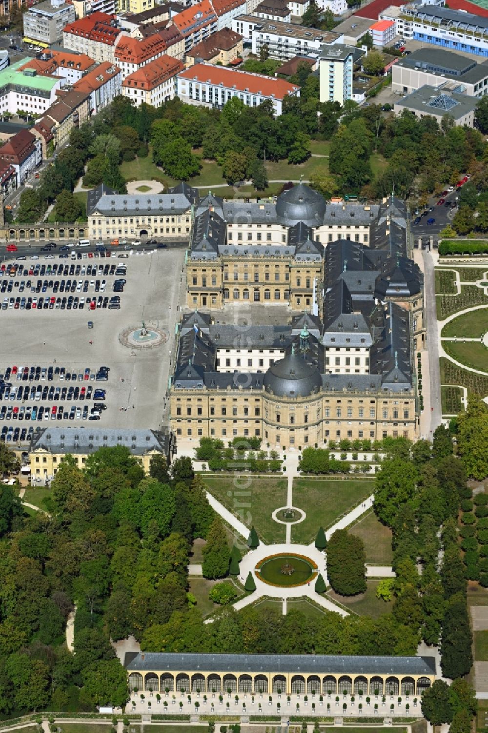 Würzburg from above - Building complex in the park of the castle Residenz in Wuerzburg in the state Bavaria