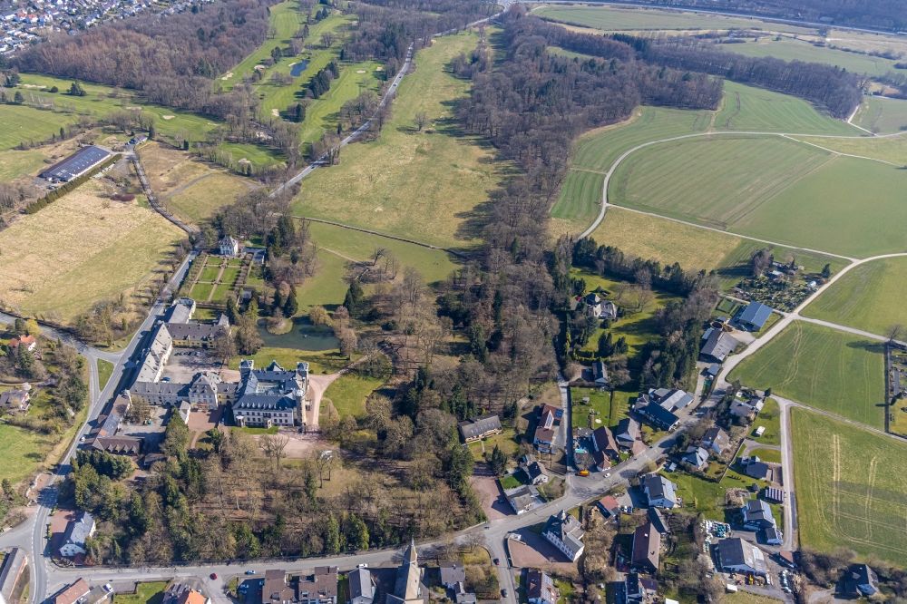 Aerial photograph Arnsberg - Building complex in the park of the castle Schloss Herdringen in the district Herdringen in Arnsberg at Sauerland in the state North Rhine-Westphalia, Germany