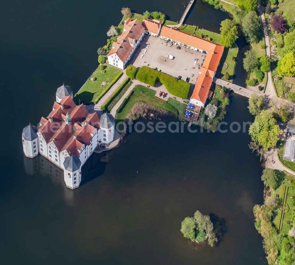 Aerial image Glücksburg - Castle lake with moated castle in Gluecksburg in Schleswig-Holstein, Germany