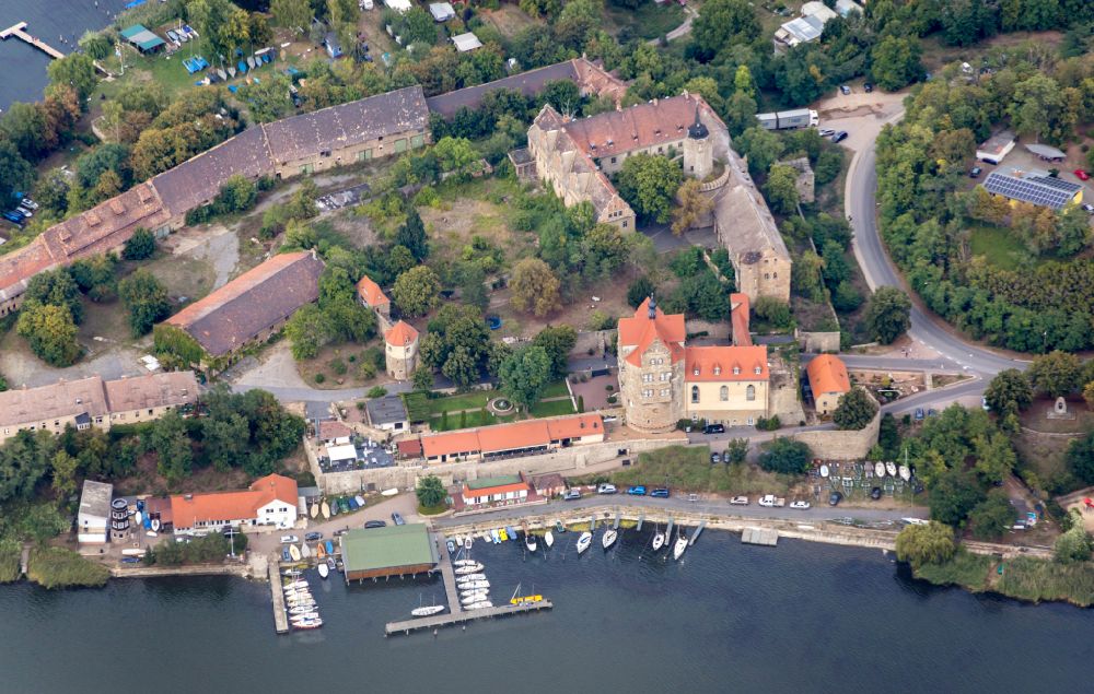 Aerial image Seegebiet Mansfelder Land - Seeburg Castle on Sweet Lake in the state of Saxony-Anhalt