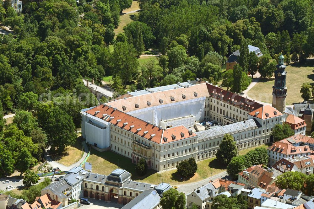 Weimar from above - Palace Stadtschloss Weimar on Burgplatz in Weimar in the state Thuringia, Germany