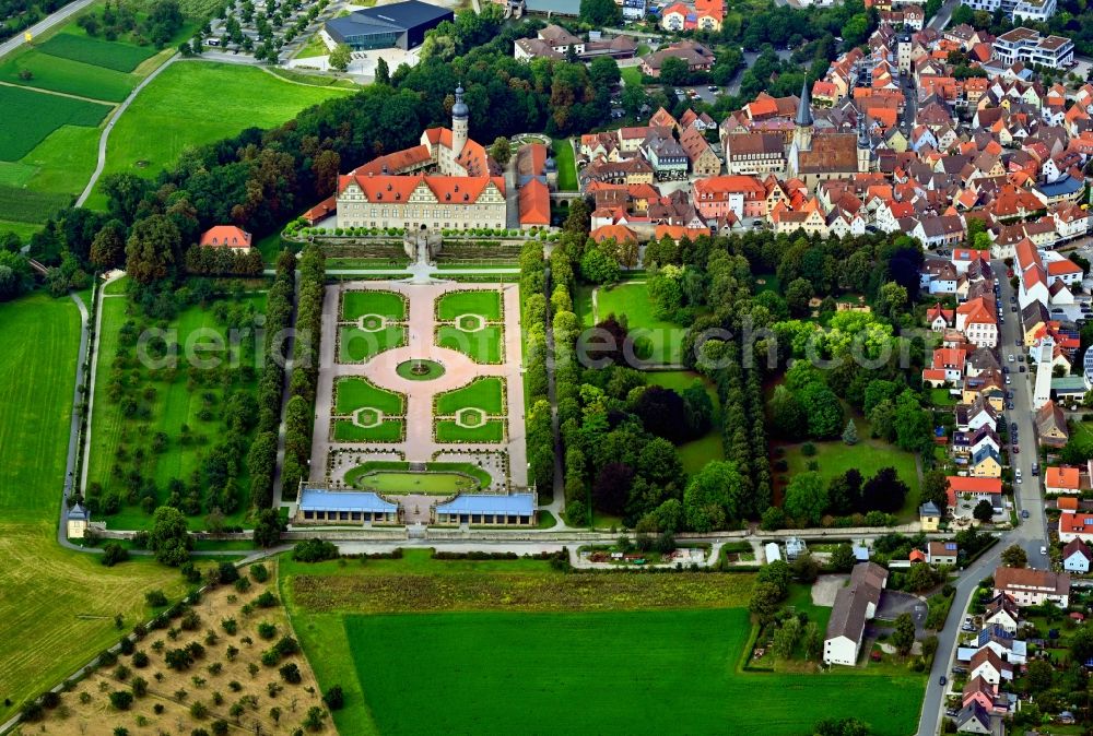 Weikersheim from the bird's eye view: Building complex in the park of the castle Weikersheim in Weikersheim in the state Baden-Wuerttemberg, Germany