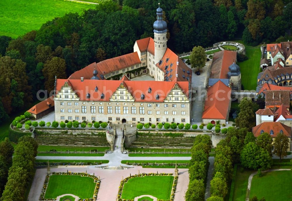 Aerial image Weikersheim - Building complex in the park of the castle Weikersheim in Weikersheim in the state Baden-Wuerttemberg, Germany